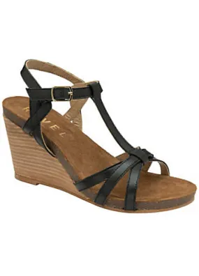 Ravel Anya Black Triple Strap Wedges | Grattan