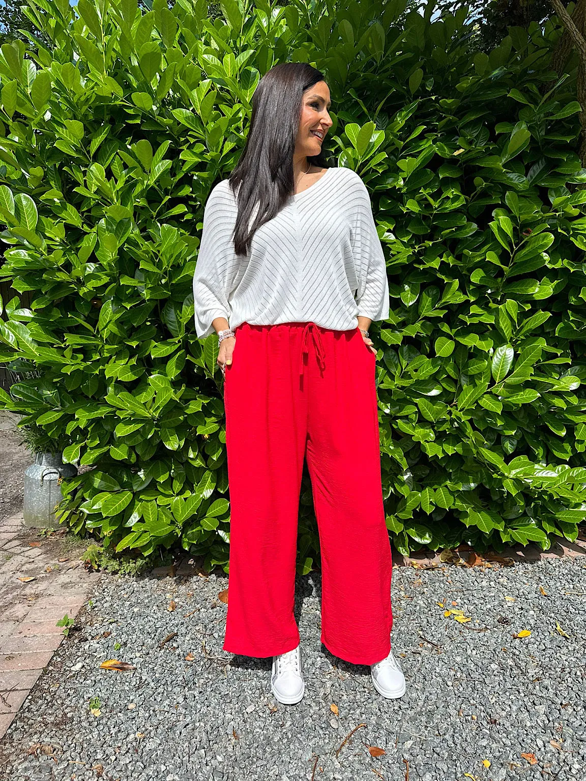 Red Wide Leg Pocket Trousers Claudia