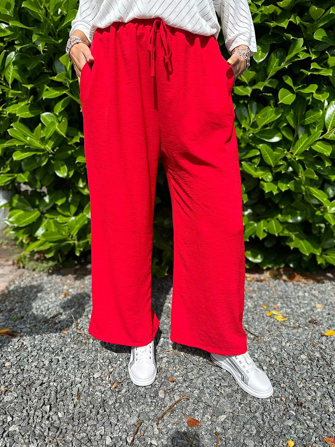 Red Wide Leg Pocket Trousers Claudia