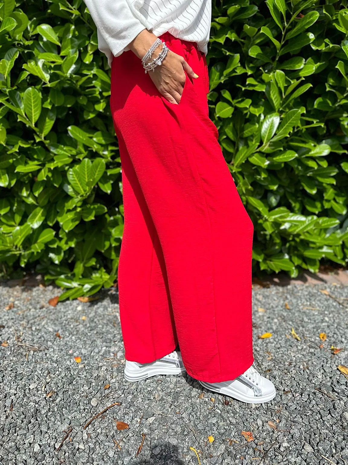 Red Wide Leg Pocket Trousers Claudia