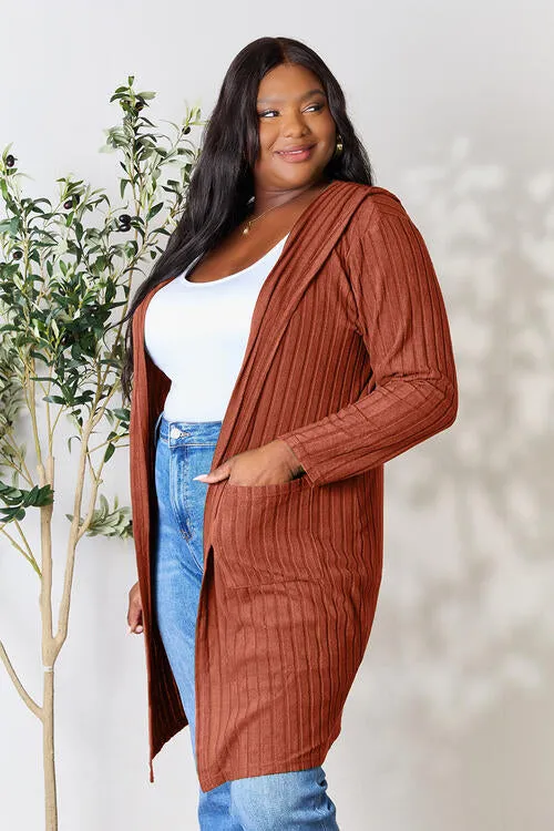 Ribbed Open Front Long Sleeve Cardigan