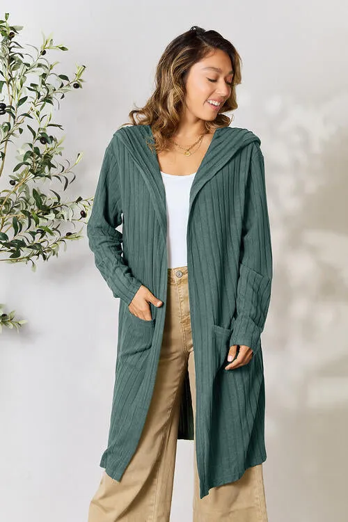 Ribbed Open Front Long Sleeve Cardigan