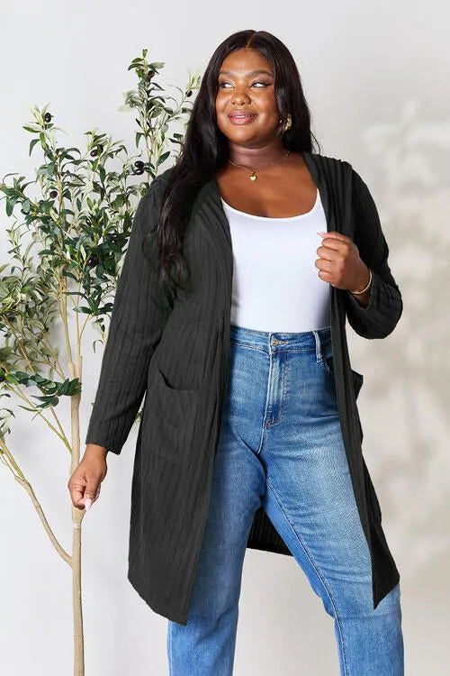 Ribbed Open Front Long Sleeve Cardigan