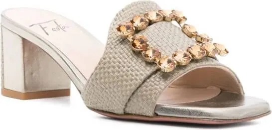 Roberto Festa Basa 50mm crystal-buckle mules Neutrals