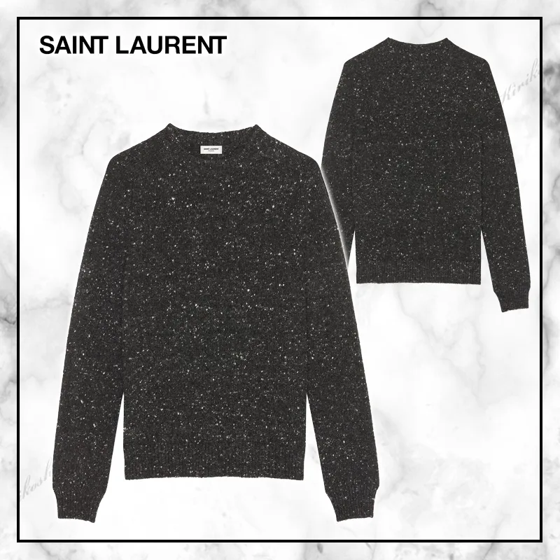 Saint Laurent  |Pullovers Wool Cashmere Street Style Bi-color Long Sleeves