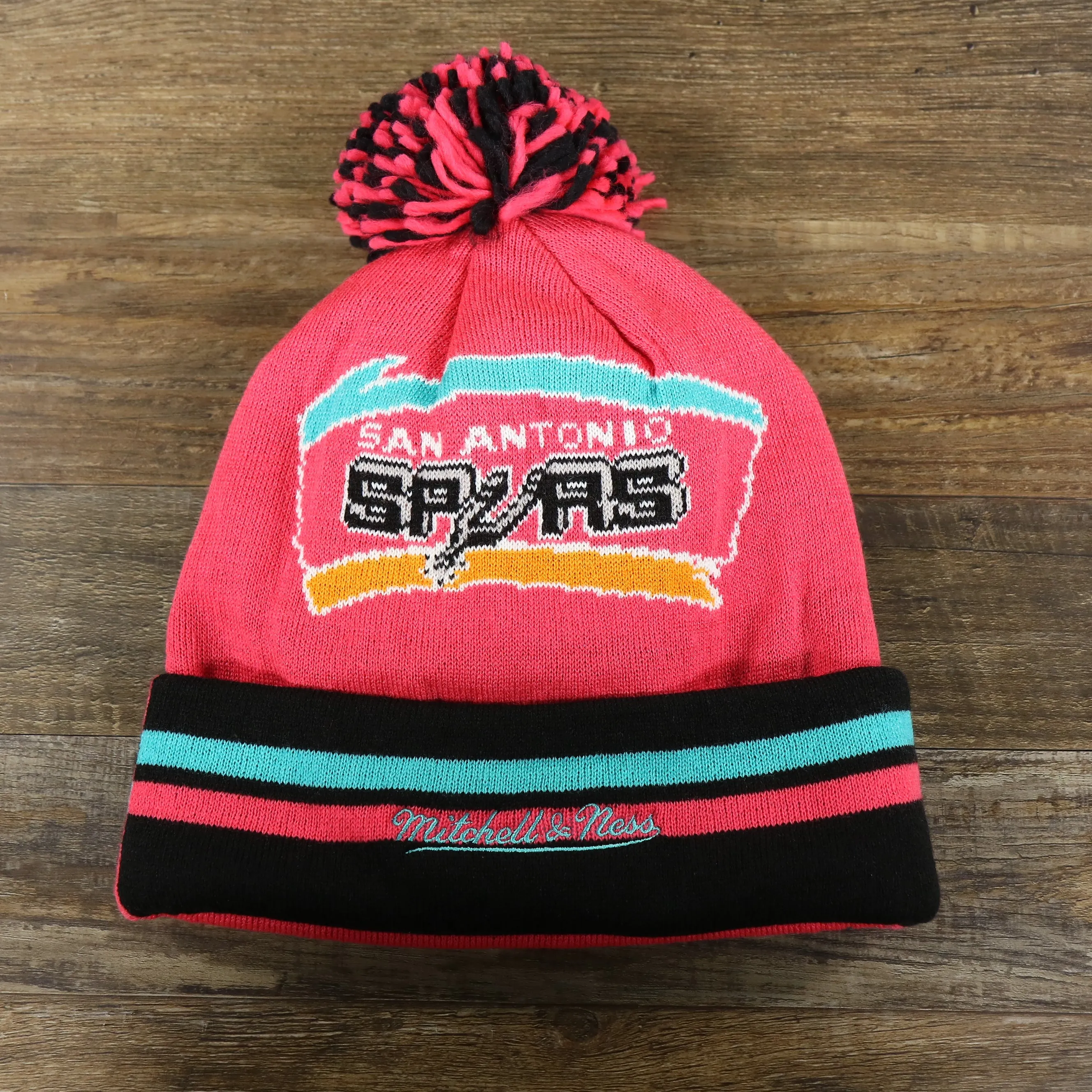 San Antonio Spurs Retro Logo Two Sided Cuffed Winter Beanie | Pink And Black Winter Beanie