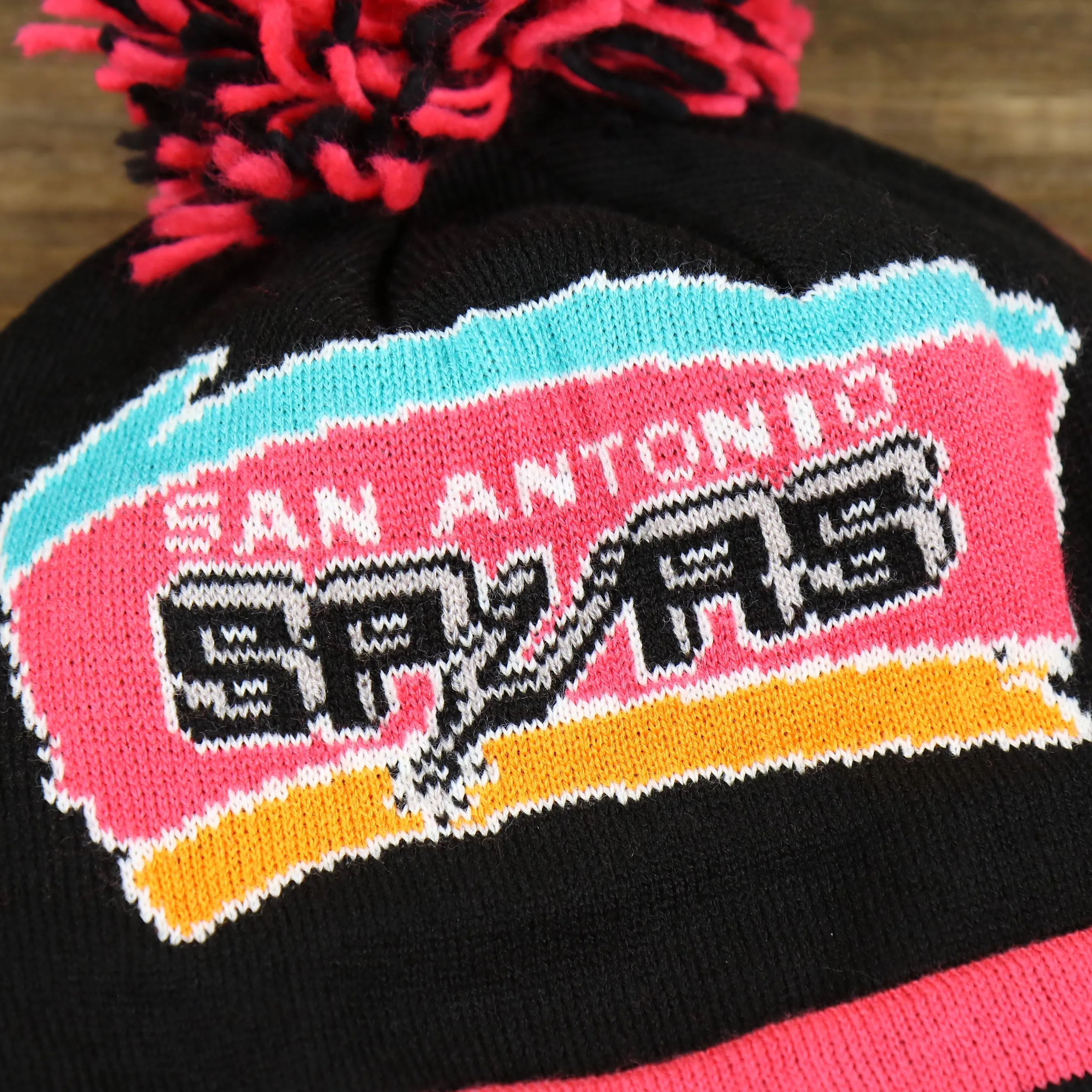 San Antonio Spurs Retro Logo Two Sided Cuffed Winter Beanie | Pink And Black Winter Beanie