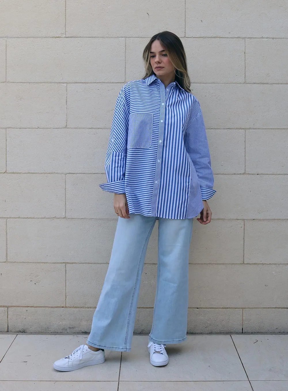 Scarlett Stripe long Sleeve Shirt-BLUE