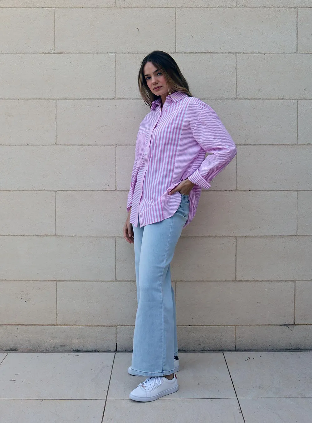 Scarlett Stripe long Sleeve Shirt-PINK