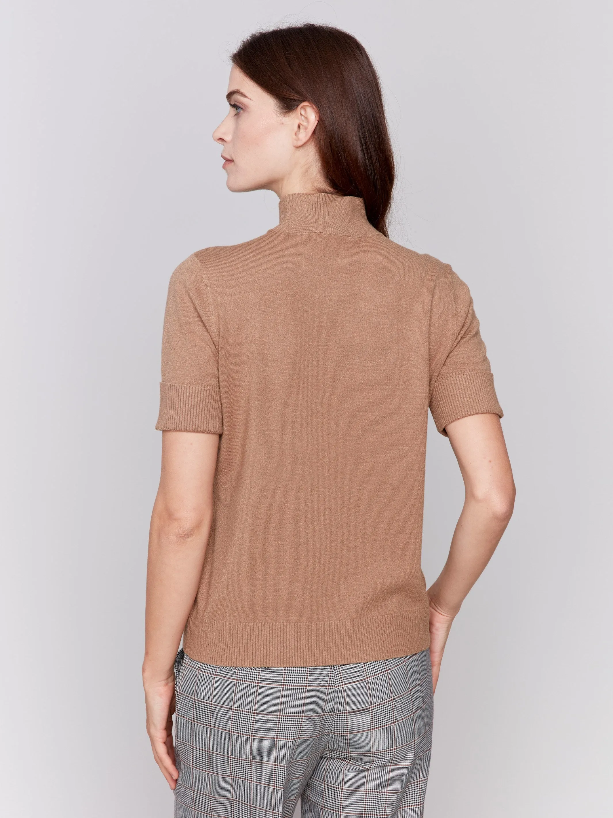 Short Sleeve Mock Neck Sweater - Truffle