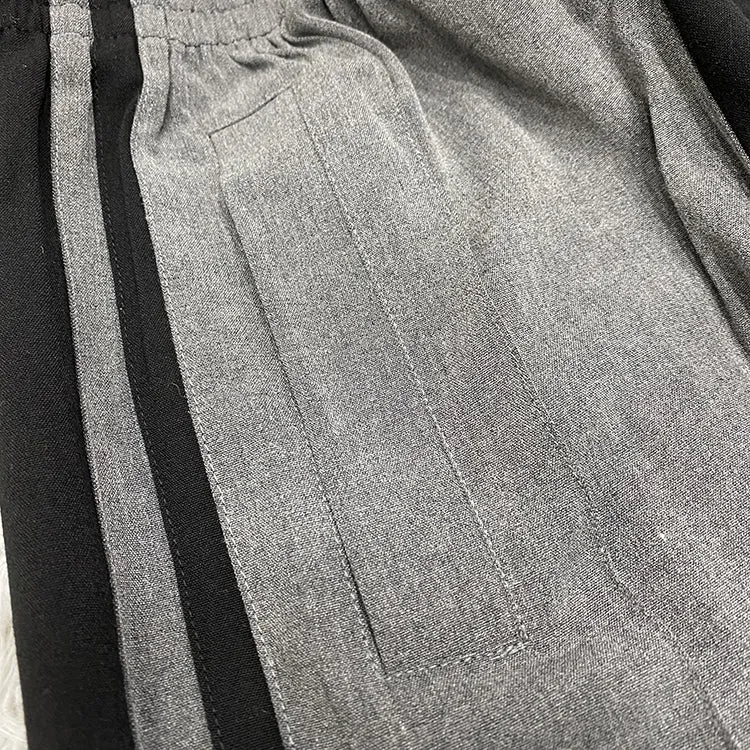 SIDE-STRIPE SPLIT TRACK PANTS - BLACK-GREY/ BLACK-BROWN