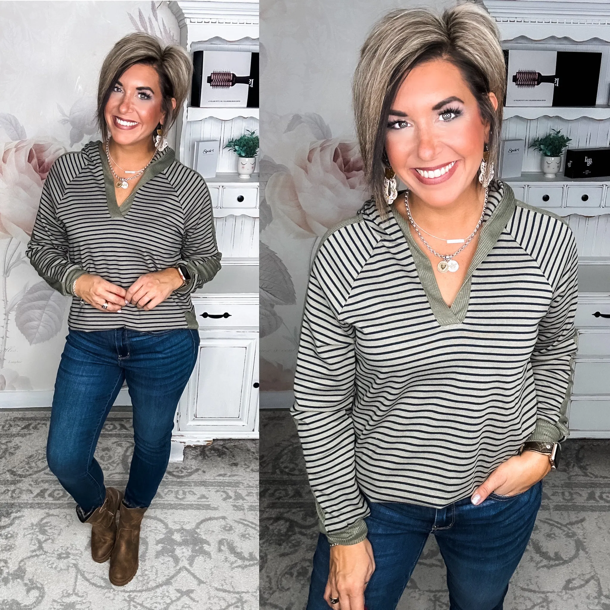 Silence in the Night Striped Top - Olive