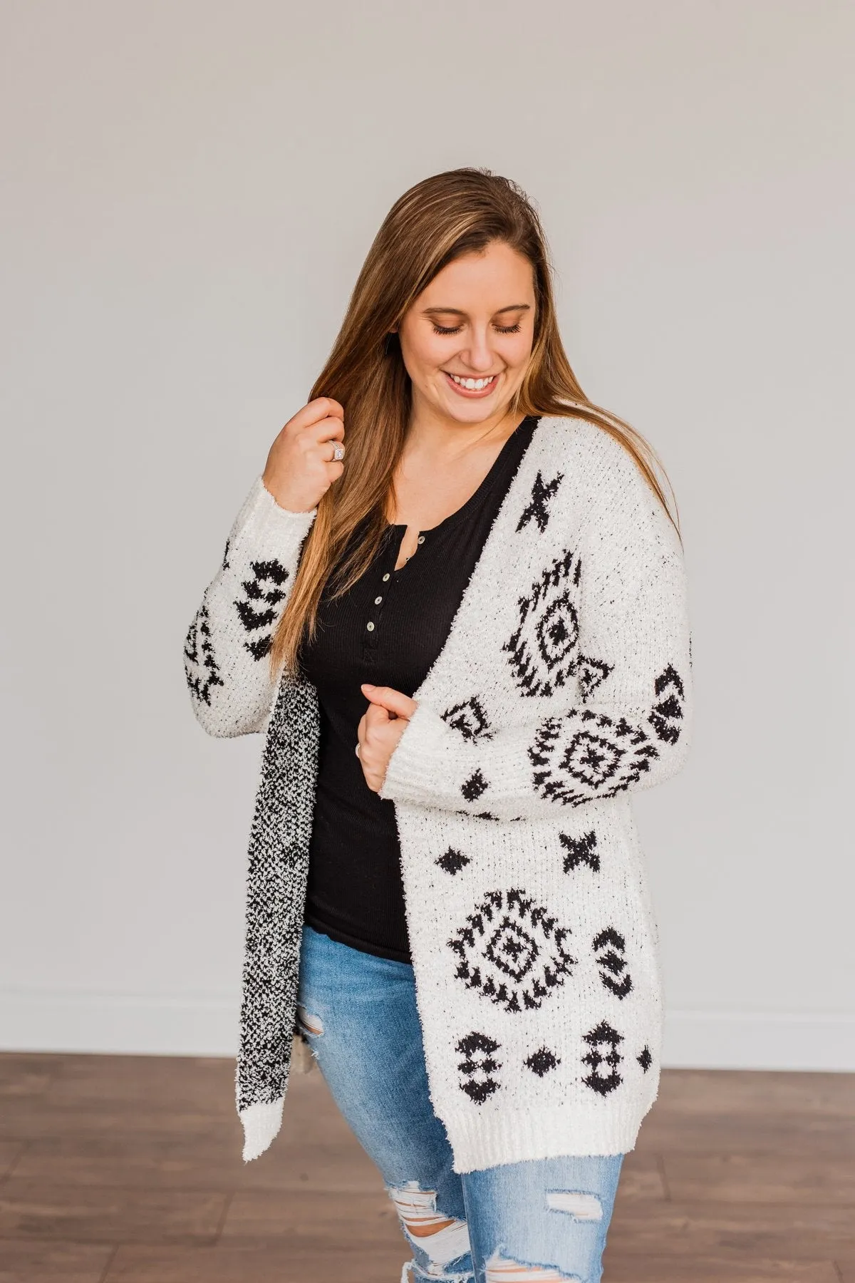 Simply Chic Aztec Cardigan- Black & Ivory