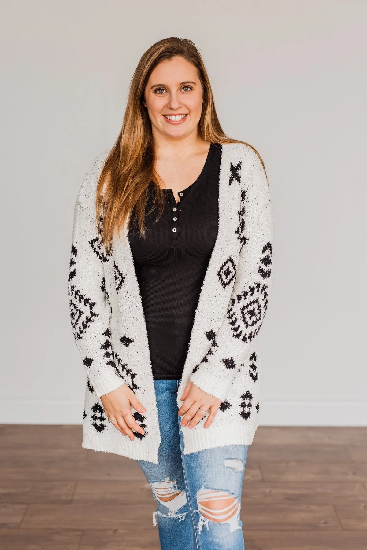 Simply Chic Aztec Cardigan- Black & Ivory