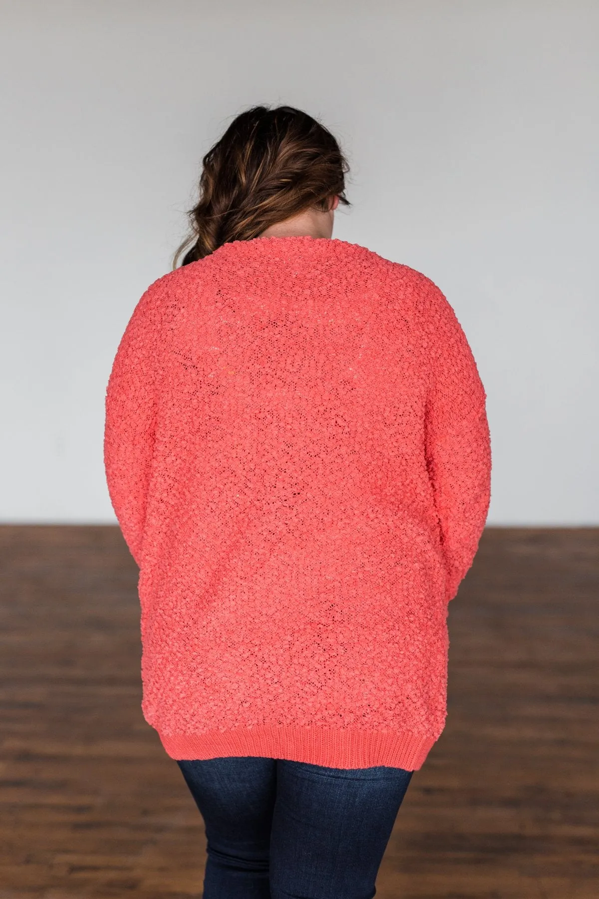 Stealing Glances Popcorn Knit Cardigan- Coral