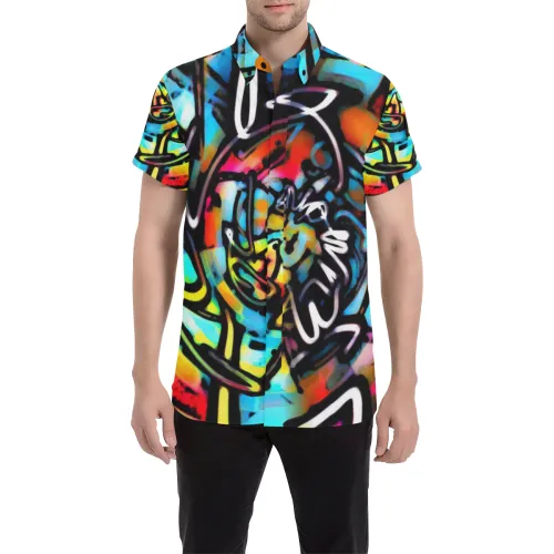 Streetart Chaos Graffiti Short Sleeve Button Up Shirt