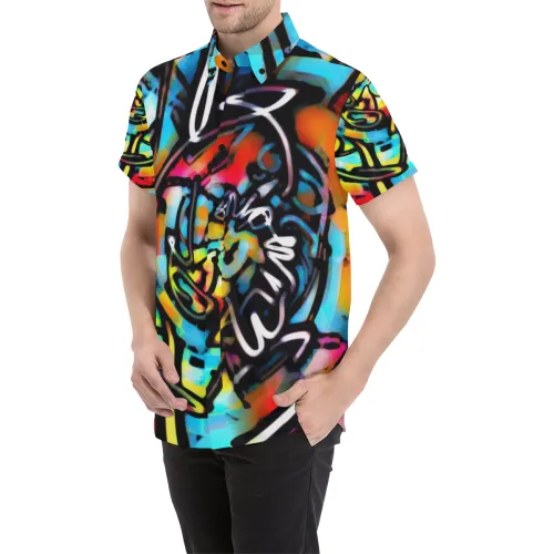 Streetart Chaos Graffiti Short Sleeve Button Up Shirt