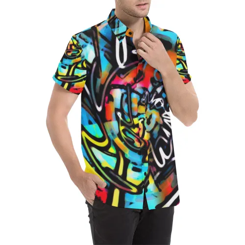 Streetart Chaos Graffiti Short Sleeve Button Up Shirt