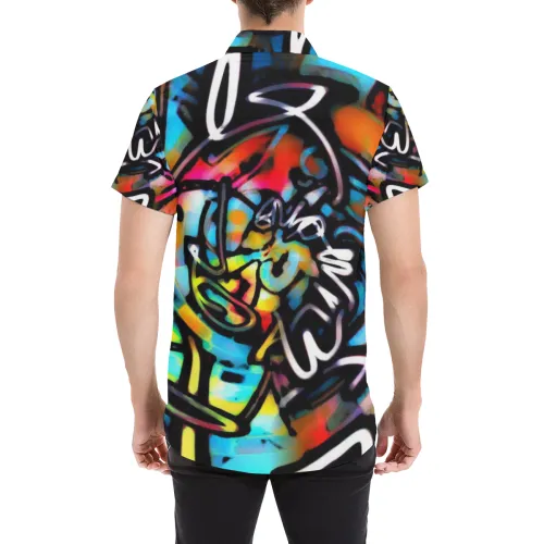 Streetart Chaos Graffiti Short Sleeve Button Up Shirt