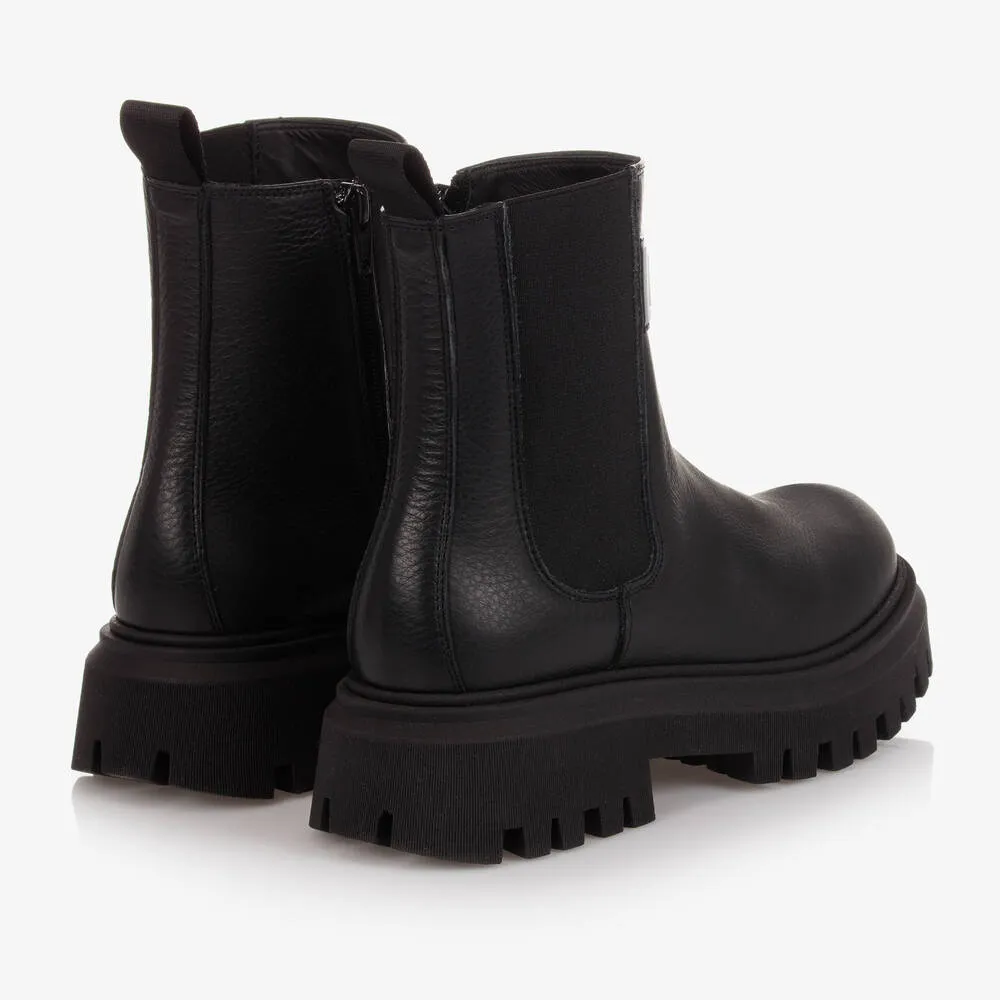 Teen Black Leather Ankle Boots