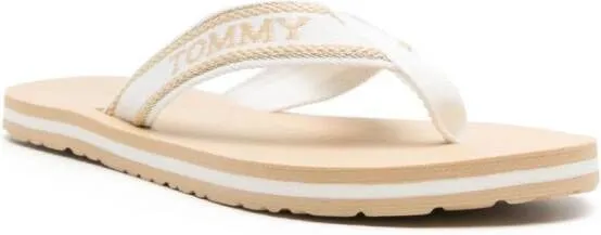 Tommy Hilfiger logo-jacquard striped flip flop White