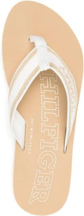 Tommy Hilfiger logo-jacquard striped flip flop White