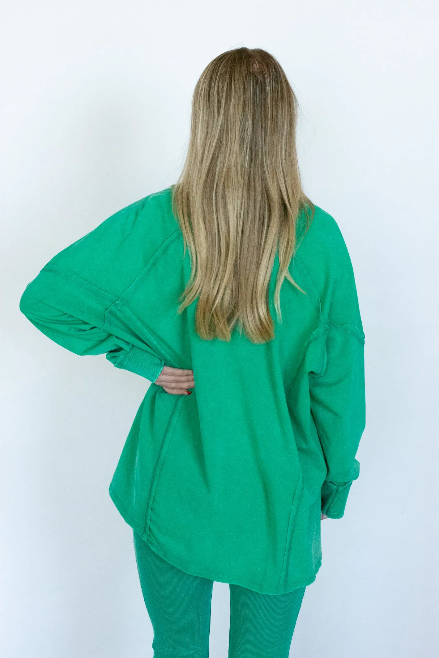 Up for Anything Kelly Green V-Neck Lounge Top