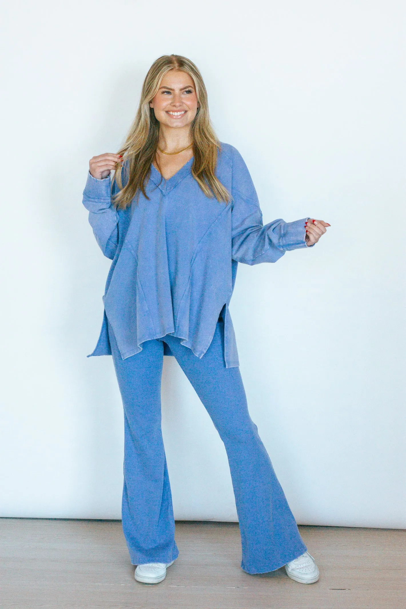 Up for Anything Periwinkle V-Neck Lounge Top