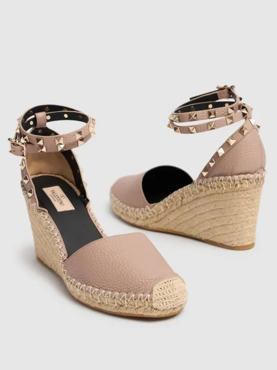 Valentino Garavani   85mm Rockstud leather wedges 