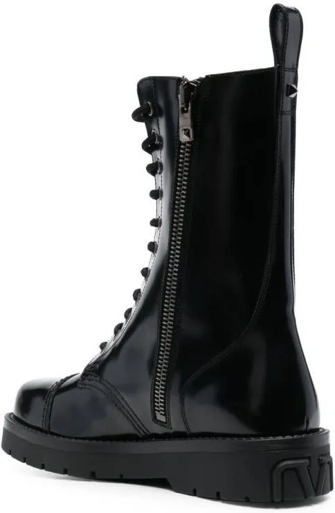 Valentino Garavani leather combat boots Black