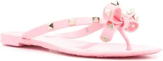 Valentino Garavani Rockstud bow-embellished flip-flops Pink