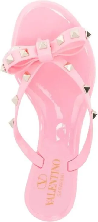 Valentino Garavani Rockstud bow-embellished flip-flops Pink