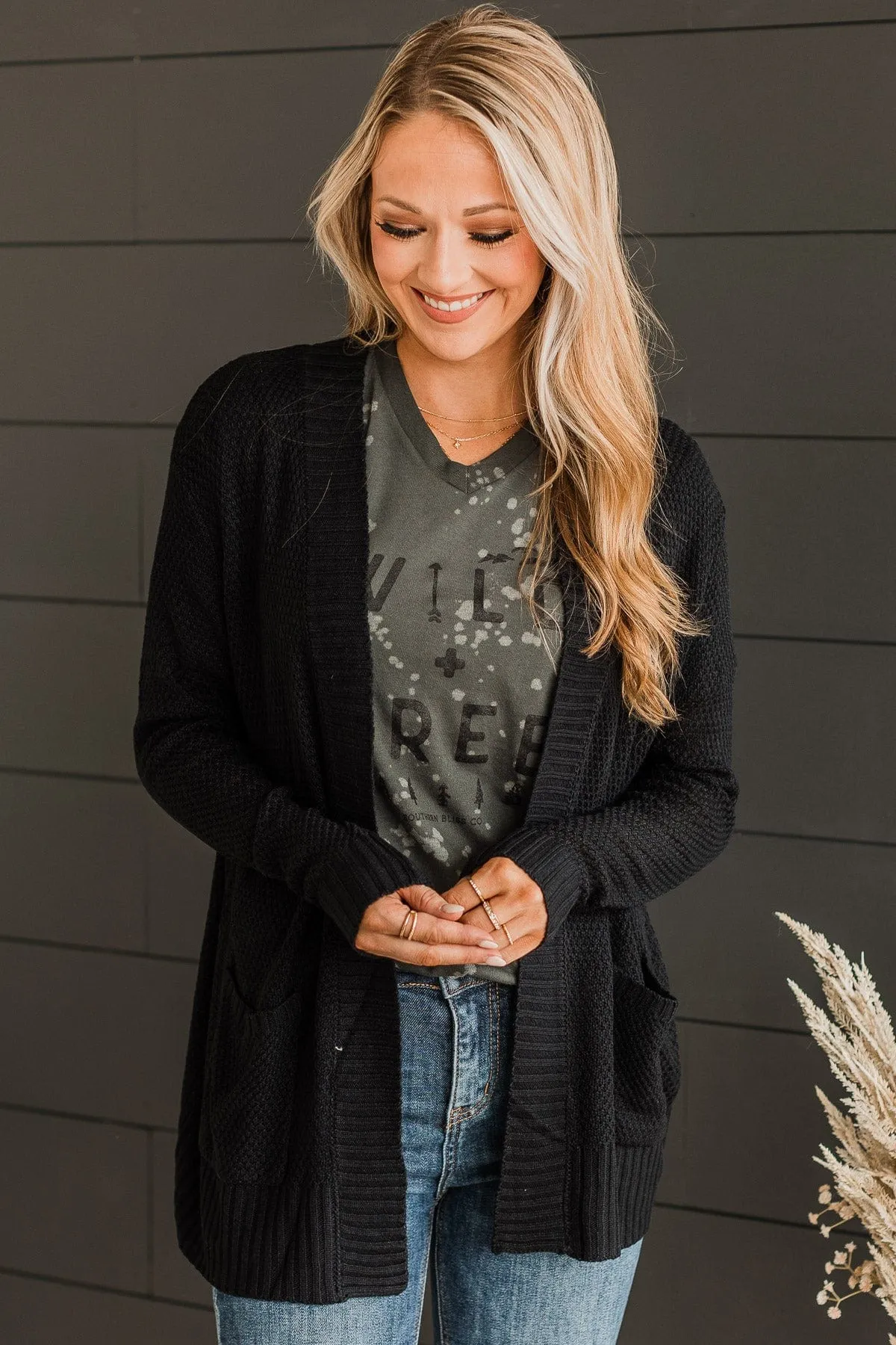 Welcoming To You Knitted Cardigan- Black