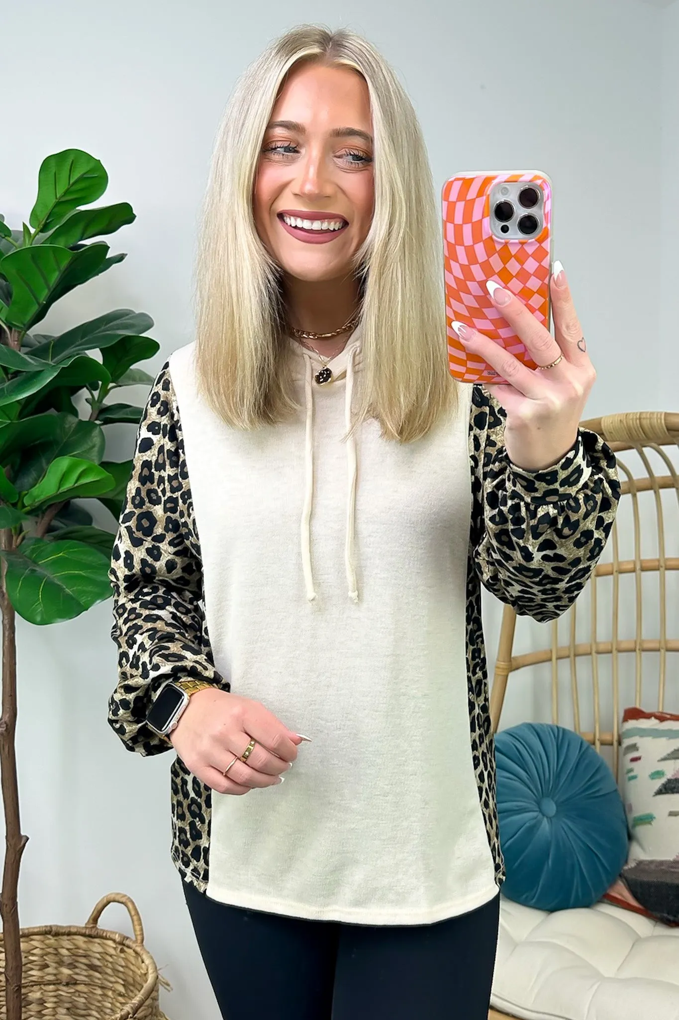 Wildly Thriving Animal Print Contrast Hooded Top - FINAL SALE