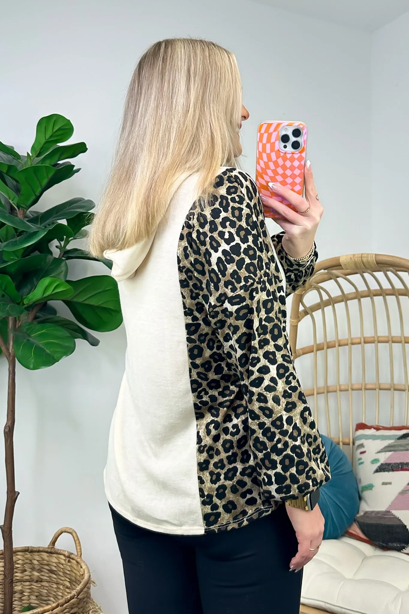 Wildly Thriving Animal Print Contrast Hooded Top - FINAL SALE