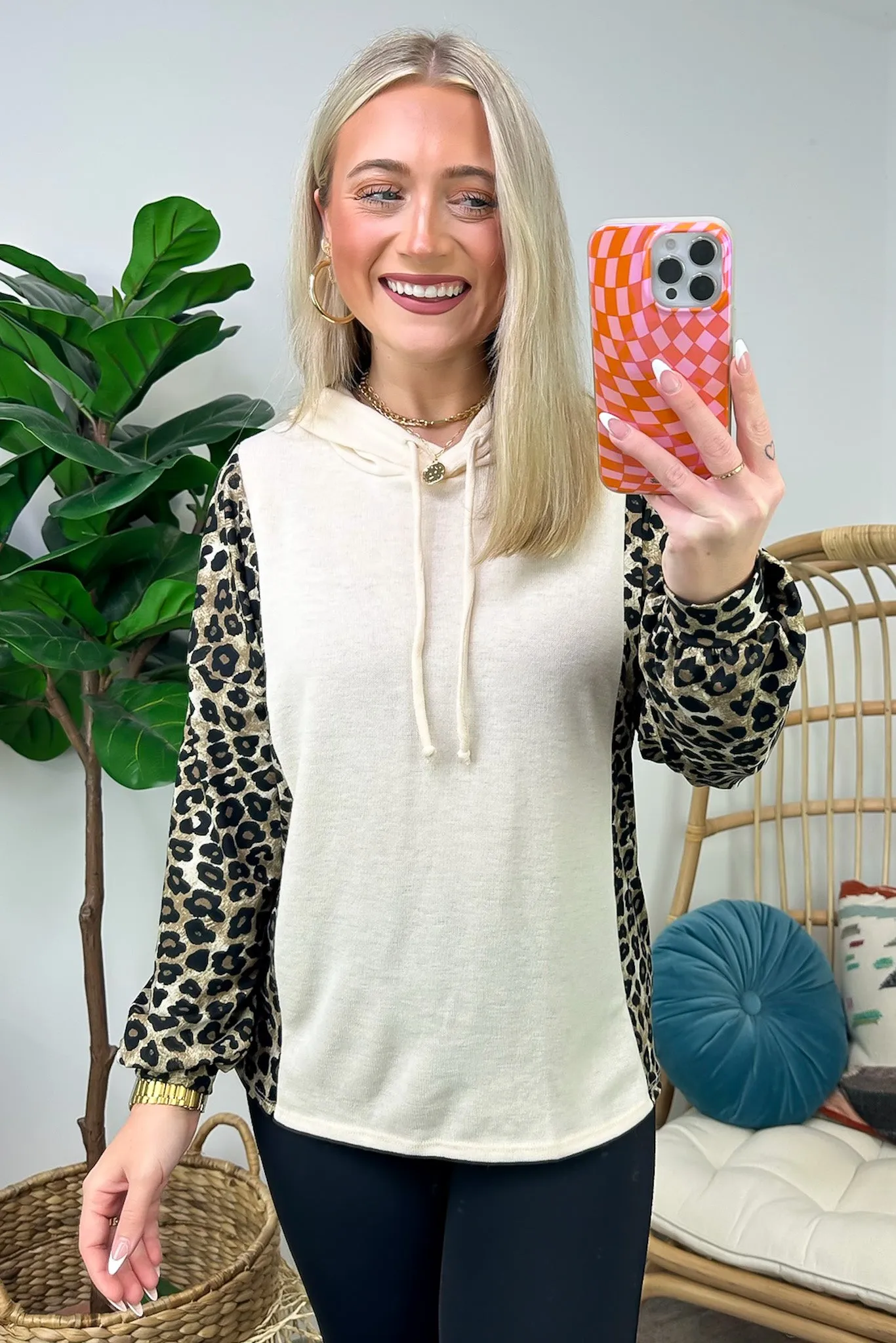 Wildly Thriving Animal Print Contrast Hooded Top - FINAL SALE