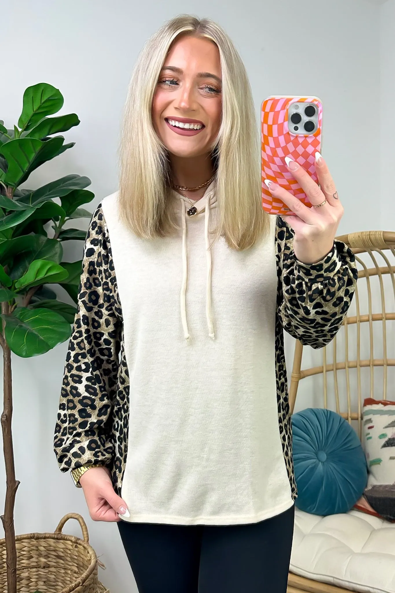 Wildly Thriving Animal Print Contrast Hooded Top - FINAL SALE