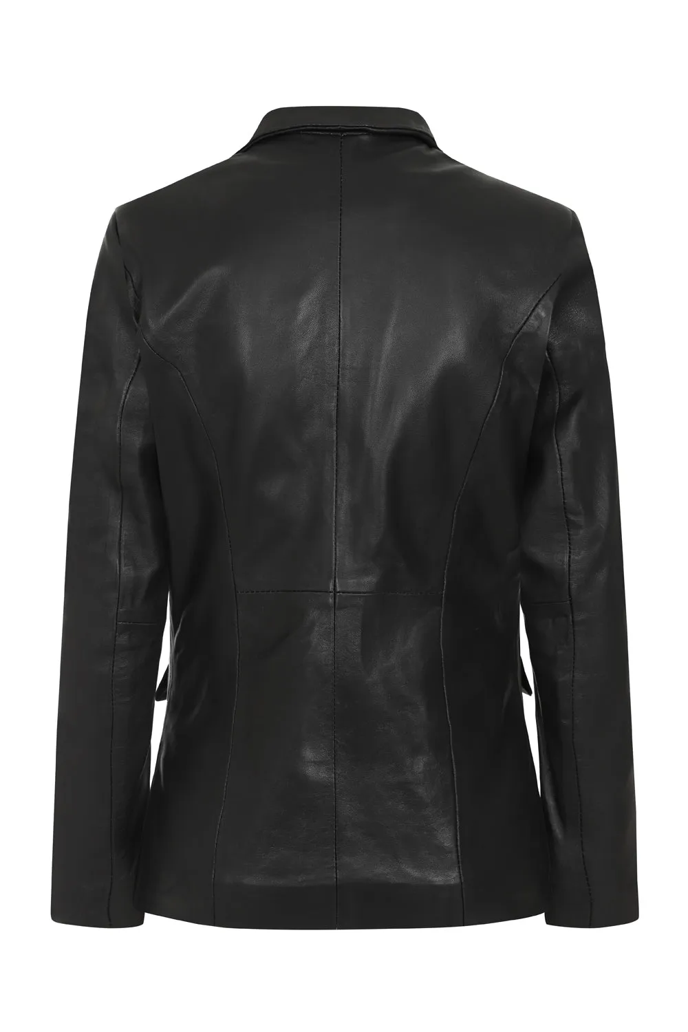 Women's Black Hip Length Blazer Leather Jacket - KAREN