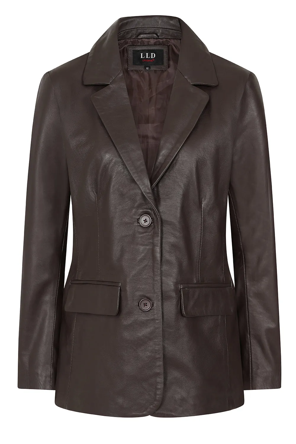 Women's Brown hip length blazer Leather Jacket - KAREN