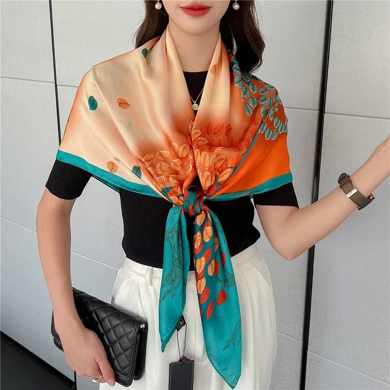 Women's Large 110cm Casual Printed Pattern Silk Satin Scarf Shawls