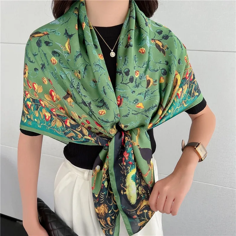 Women's Large 110cm Casual Printed Pattern Silk Satin Scarf Shawls