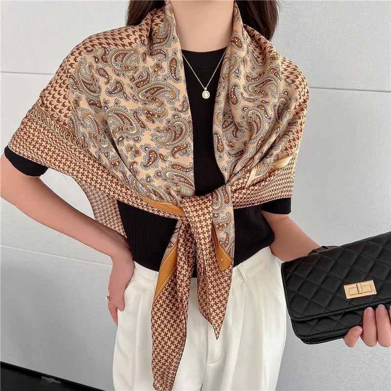 Women's Large 110cm Casual Printed Pattern Silk Satin Scarf Shawls