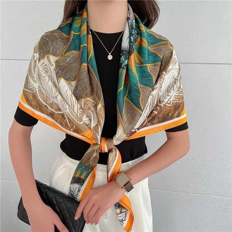 Women's Large 110cm Casual Printed Pattern Silk Satin Scarf Shawls