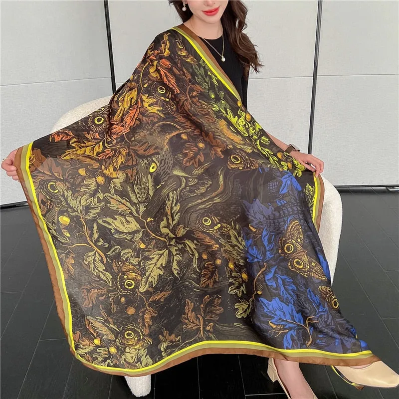 Women's Large 110cm Casual Printed Pattern Silk Satin Scarf Shawls