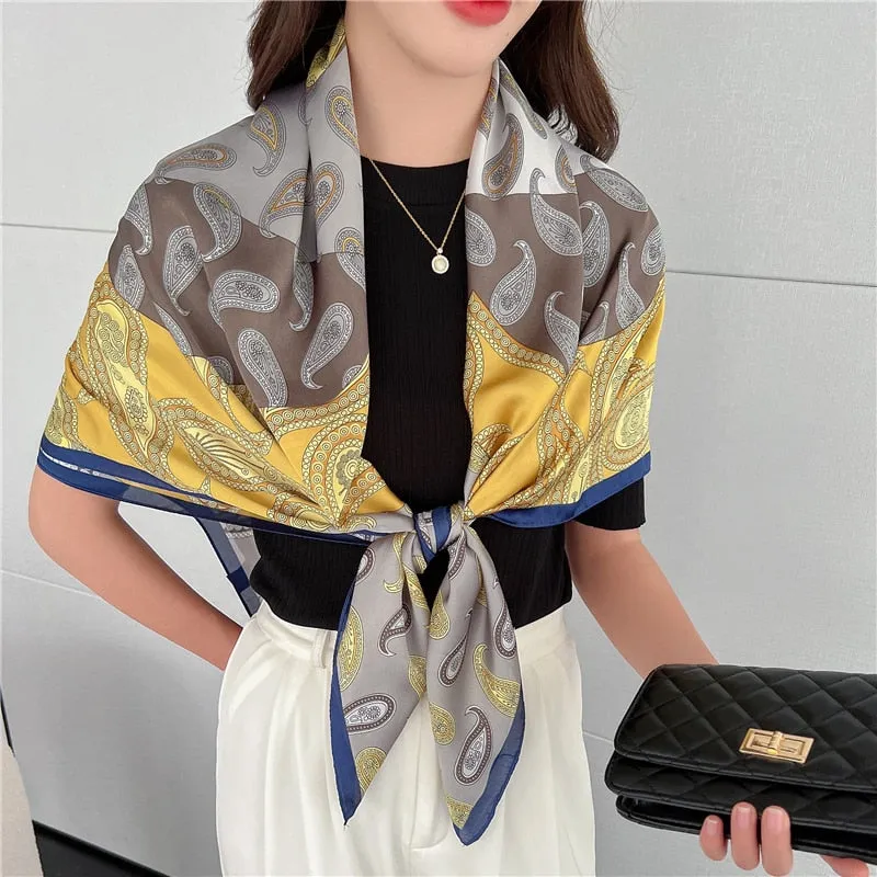 Women's Large 110cm Casual Printed Pattern Silk Satin Scarf Shawls