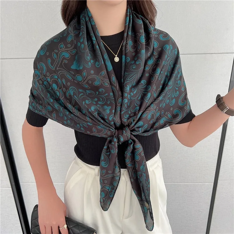 Women's Large 110cm Casual Printed Pattern Silk Satin Scarf Shawls