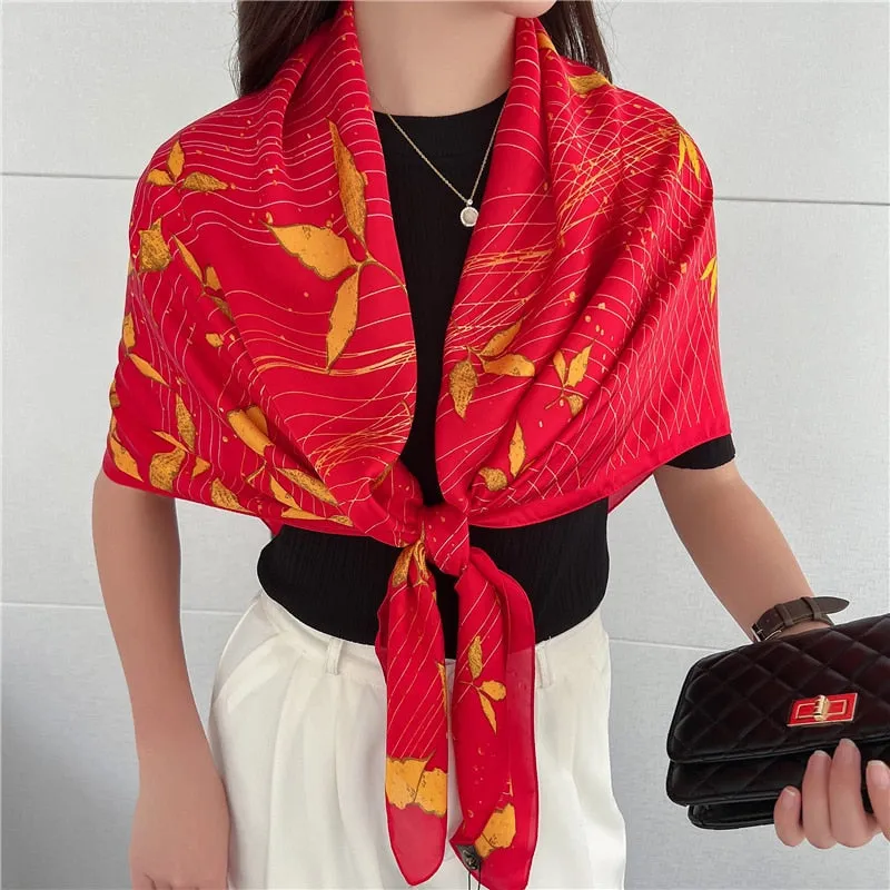 Women's Large 110cm Casual Printed Pattern Silk Satin Scarf Shawls