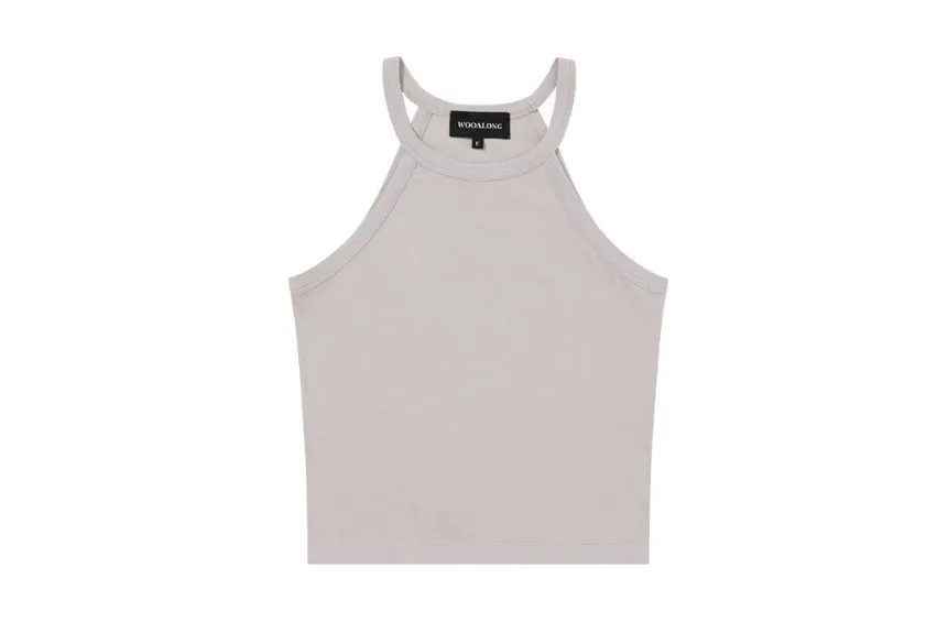 WOOALONG  |Sleeveless Halter Neck Long Sleeves Plain Cotton