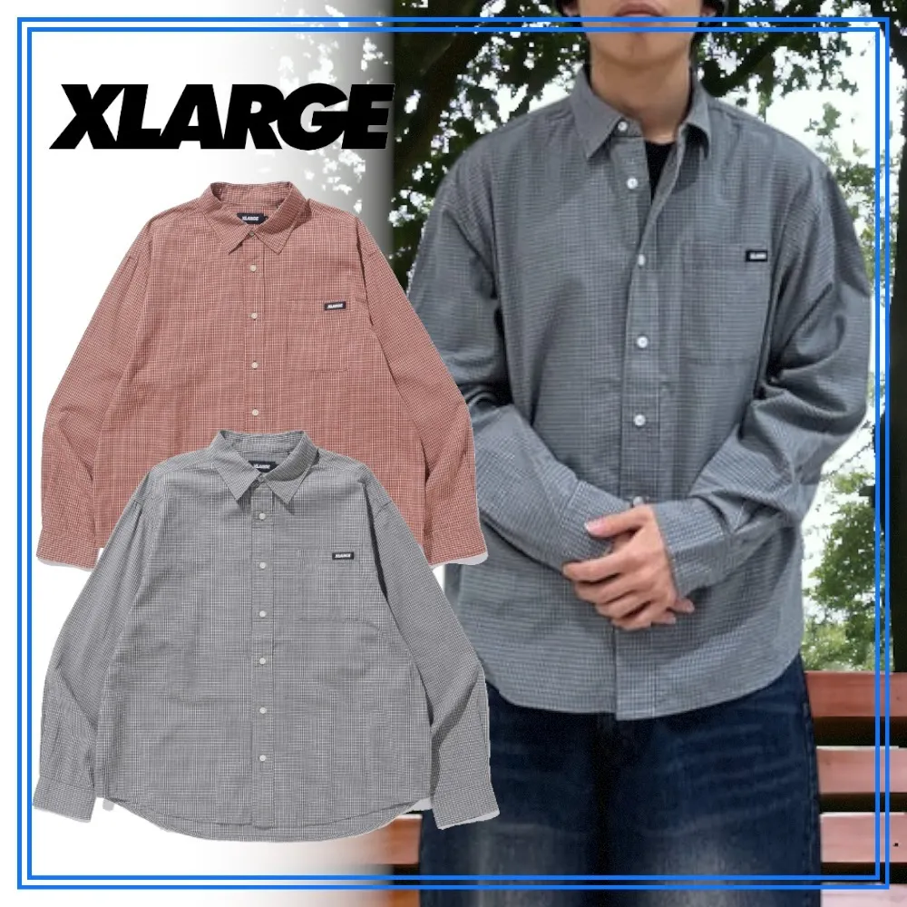 X-Large  |Pullovers Other Plaid Patterns Unisex Long Sleeves Cotton