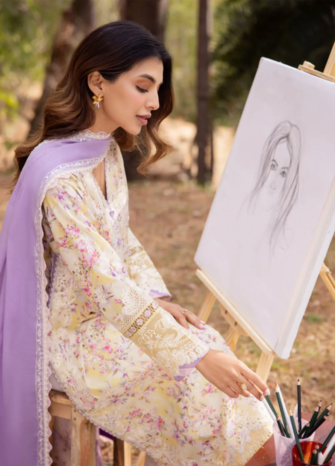 Zaha By Khadija Shah Embroidered Lawn 3 Piece Unstitched Suit ZH24EL D-13A